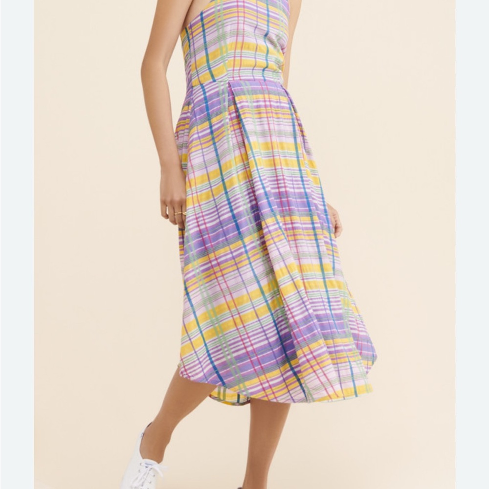 Anthropologie Cecily Midi Dress 0P Plaid Halter Pastel Spring Cottagecore